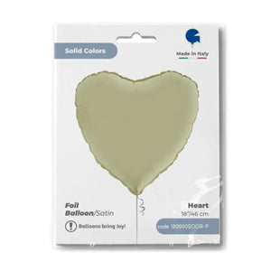 45cm Foil Balloon - HEART - SATIN OLIVE/SAGE GREEN