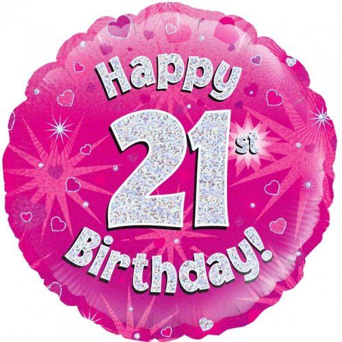 45cm Foil Balloon - HAPPY 21ST BIRTHDAY PINK HOLOGRAPHIC