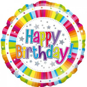 45cm Foil Balloon - HAPPY BIRTHDAY BRIGHT STRIPE