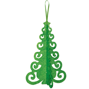 GREEN GLITTERED 3D CHRISTMAS TREE DECORATION