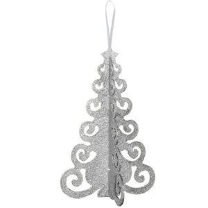 SILVER GLITTERED 3D CHRISTMAS TREE DECORATION