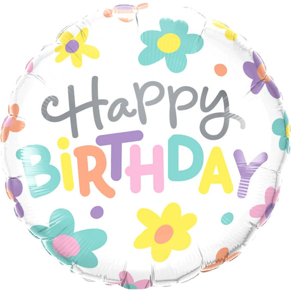 45cm Foil Balloon - HAPPY BIRTHDAY FLOWERS