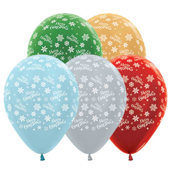 ASSORTED MERRY CHRISTMAS Latex Balloons - 25 Pack