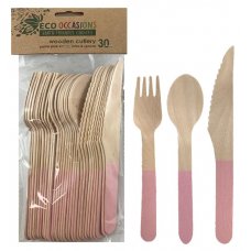 WOODEN Cutlery Set - PASTEL PINK