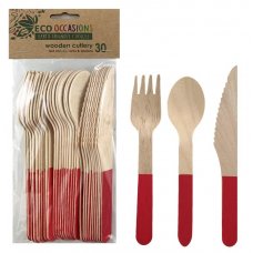 WOODEN Cutlery Set - RED