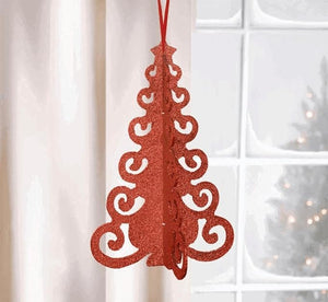 RED GLITTERED 3D CHRISTMAS TREE DECORATION