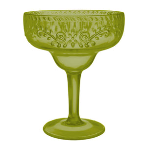 OLIVE GREEN FLORAL MARGARITA GLASS