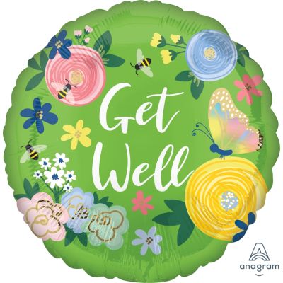 45cm Foil Balloon - GET WELL (flowers)