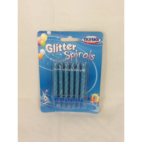 Birthday Candle - GLITTER SPIRALS BLUE - 12 PACK