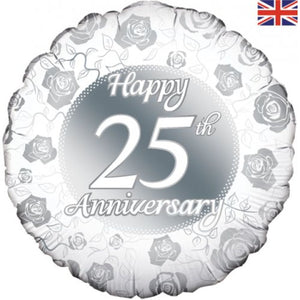 45cm Foil Balloon - SILVER HAPPY 25TH ANNIVERSARY