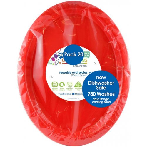 RED - PLASTIC PLATE OVAL