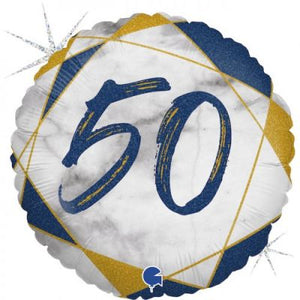 45cm Foil Balloon - 50TH Blue/Gold