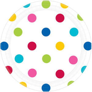 Party Paper Plates 23cm - RAINBOW DOTS