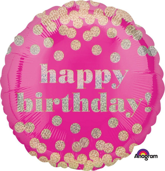 45cm Foil Balloon - HAPPY BIRTHDAY - PINK& GOLD DOTS