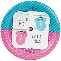 Party Paper Plates 17cm - LITTLE MAN OR LITTLE MISS (DL)